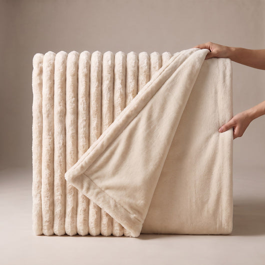 hands lifting the corner of the blanket to show the smooth back