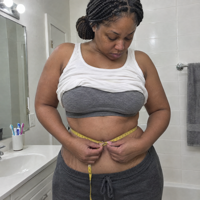 Measuring the waist with a soft tape measure