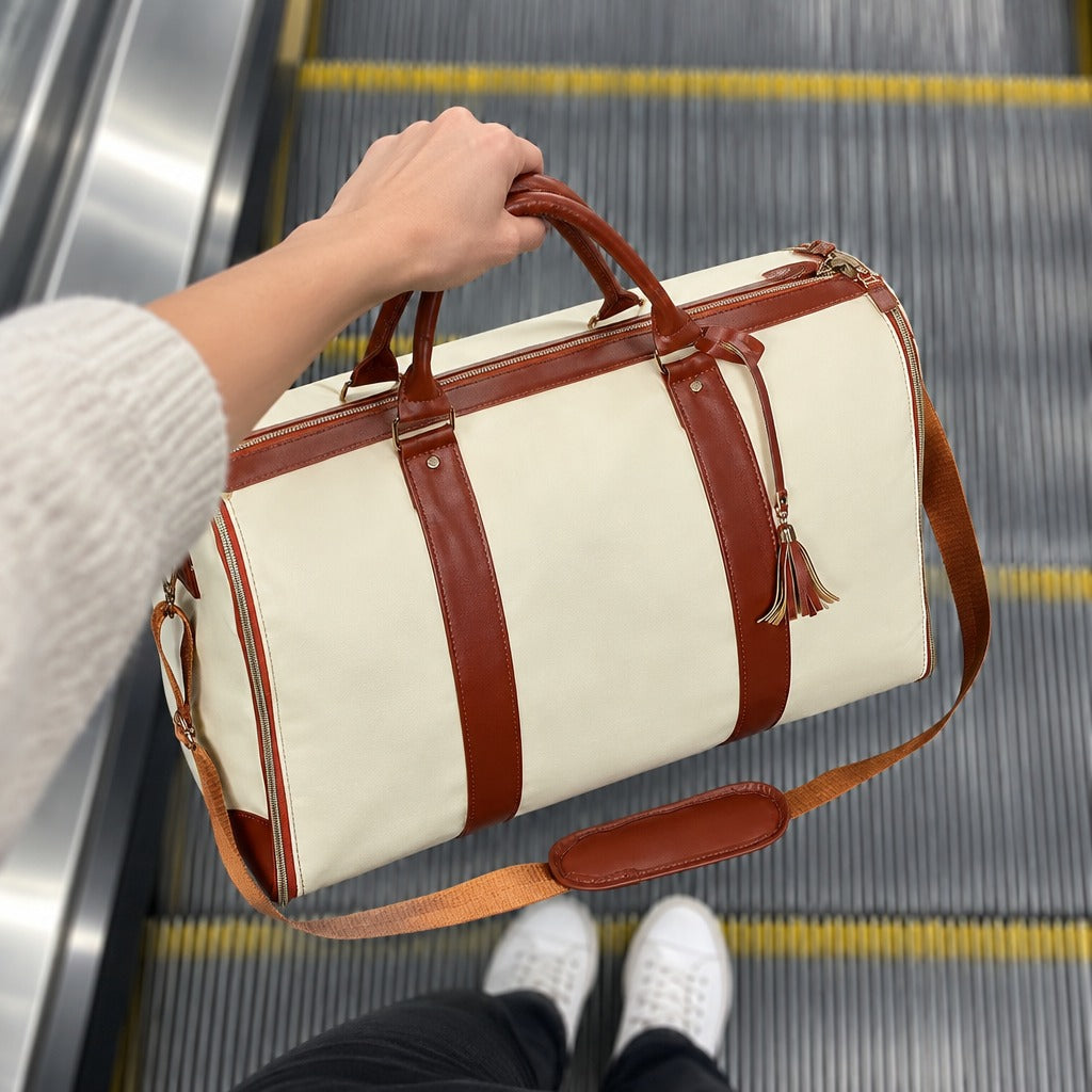 Overhead view of carrying the Packlay on an escalator